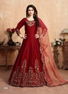Red Colour Latest Fancy Designer Wedding Wear Art Silk Embroidery Work Goun And Four Side Heavy Border Net Dupatta Collection 304